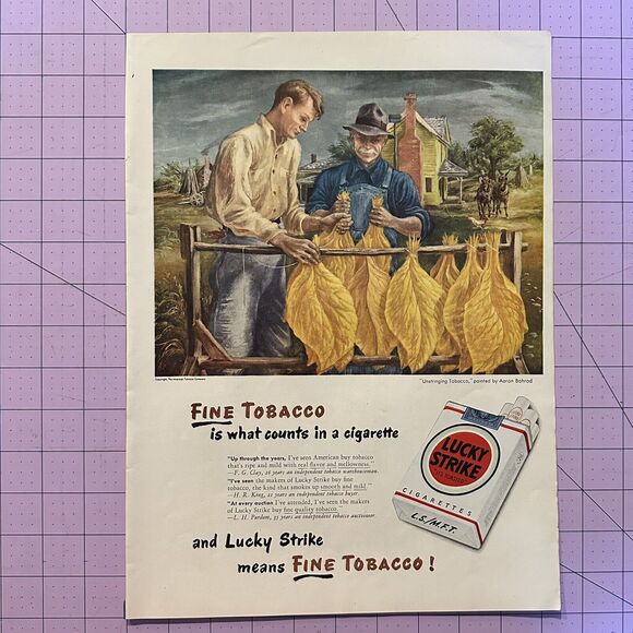 1947 LUCKY STRIKE CIGARETTE TOBACCO LEAF FARM MARKET CLARENCE CARTER AD - Picture 1 of 1